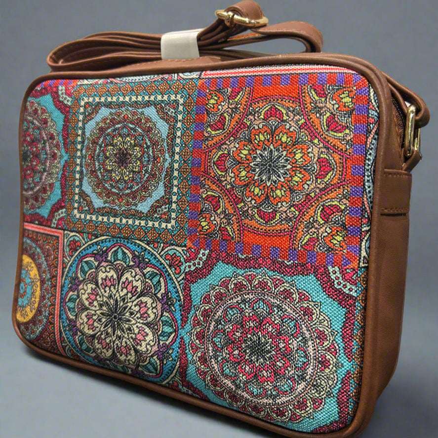 Zuok - multicolor sling handbag for womens (Vegan leather and Indian style fabric bag)