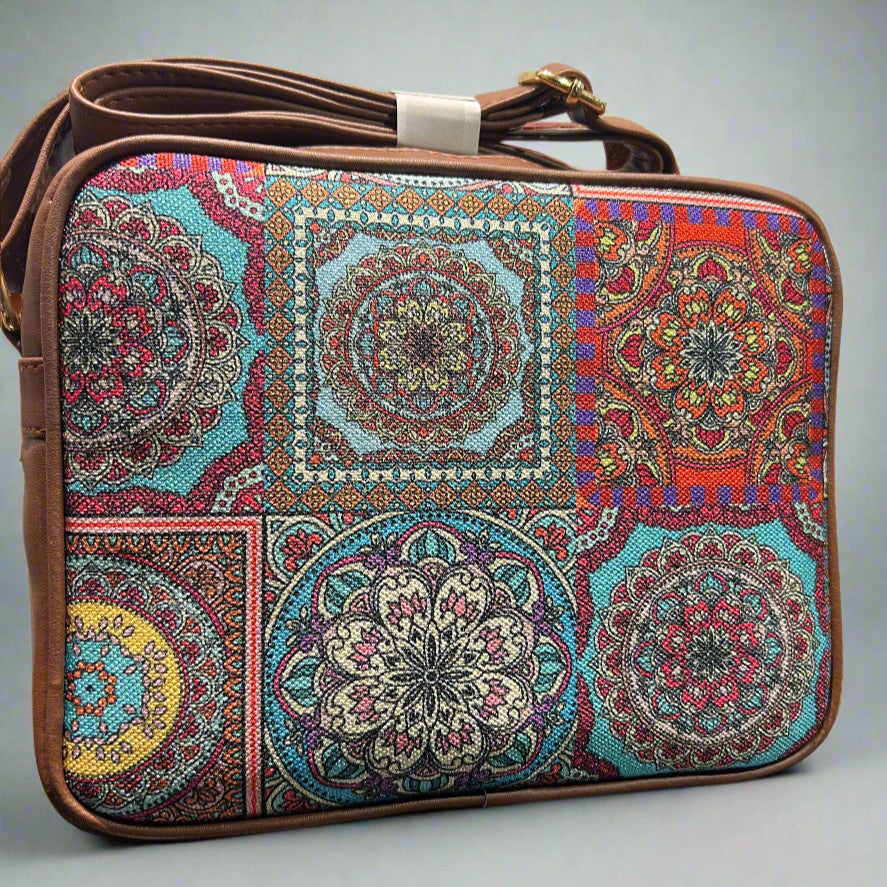 Zuok - multicolor sling handbag for womens (Vegan leather and Indian style fabric bag)