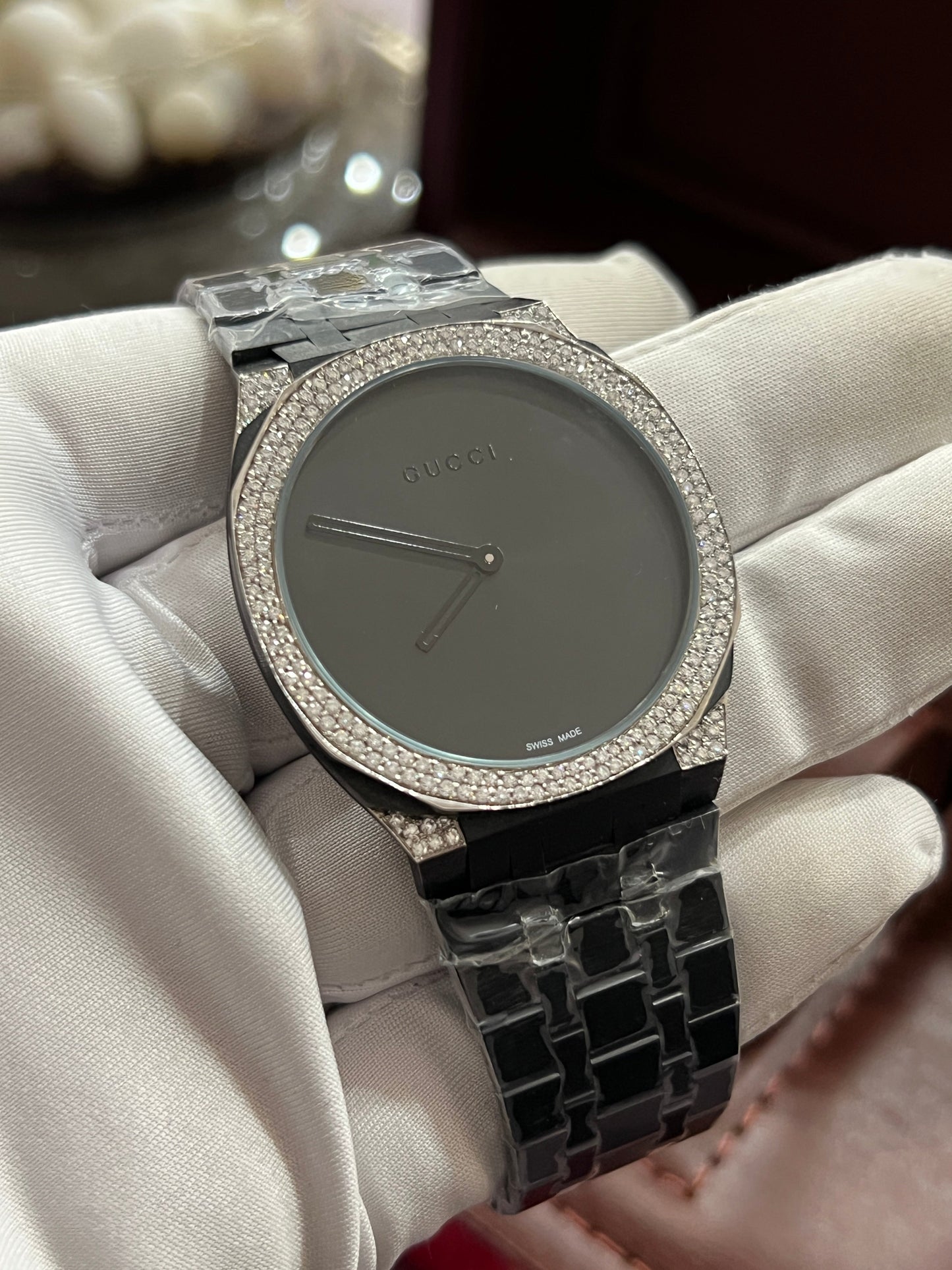 fk 25h Timepieces Collection Full Black & Moissanite Diamond Wrist Watch