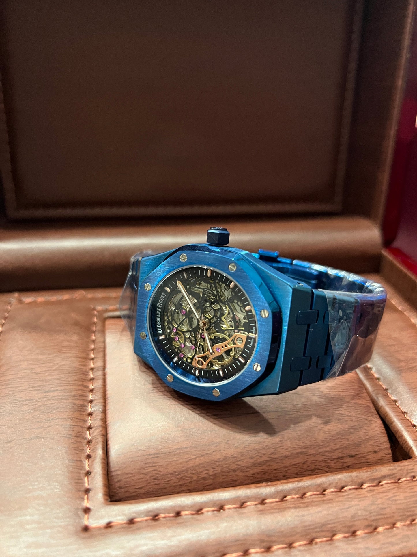 Royal Oak Double Balance Wheel Open Blue Skeleton Dial Automatic Mens Watch