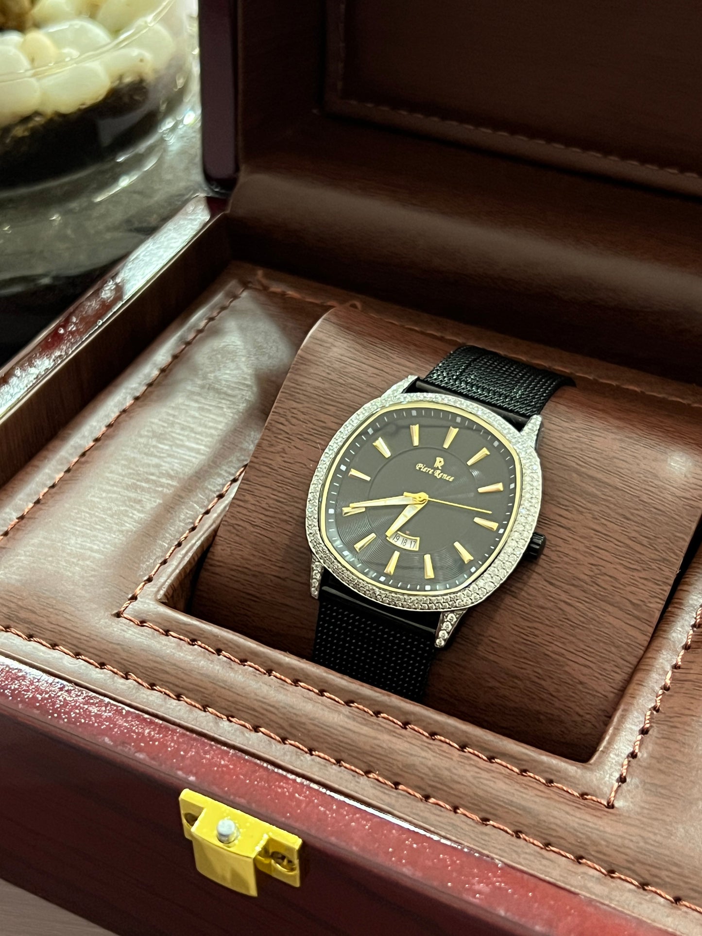 Piere Renee Gold - Black sleek watch with Moissanite Diamonds