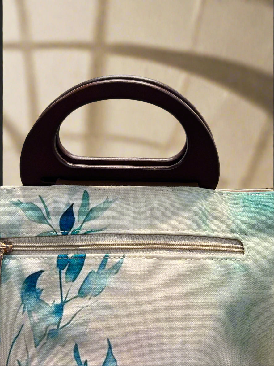 The Wooden Style Floral Handle Satchel