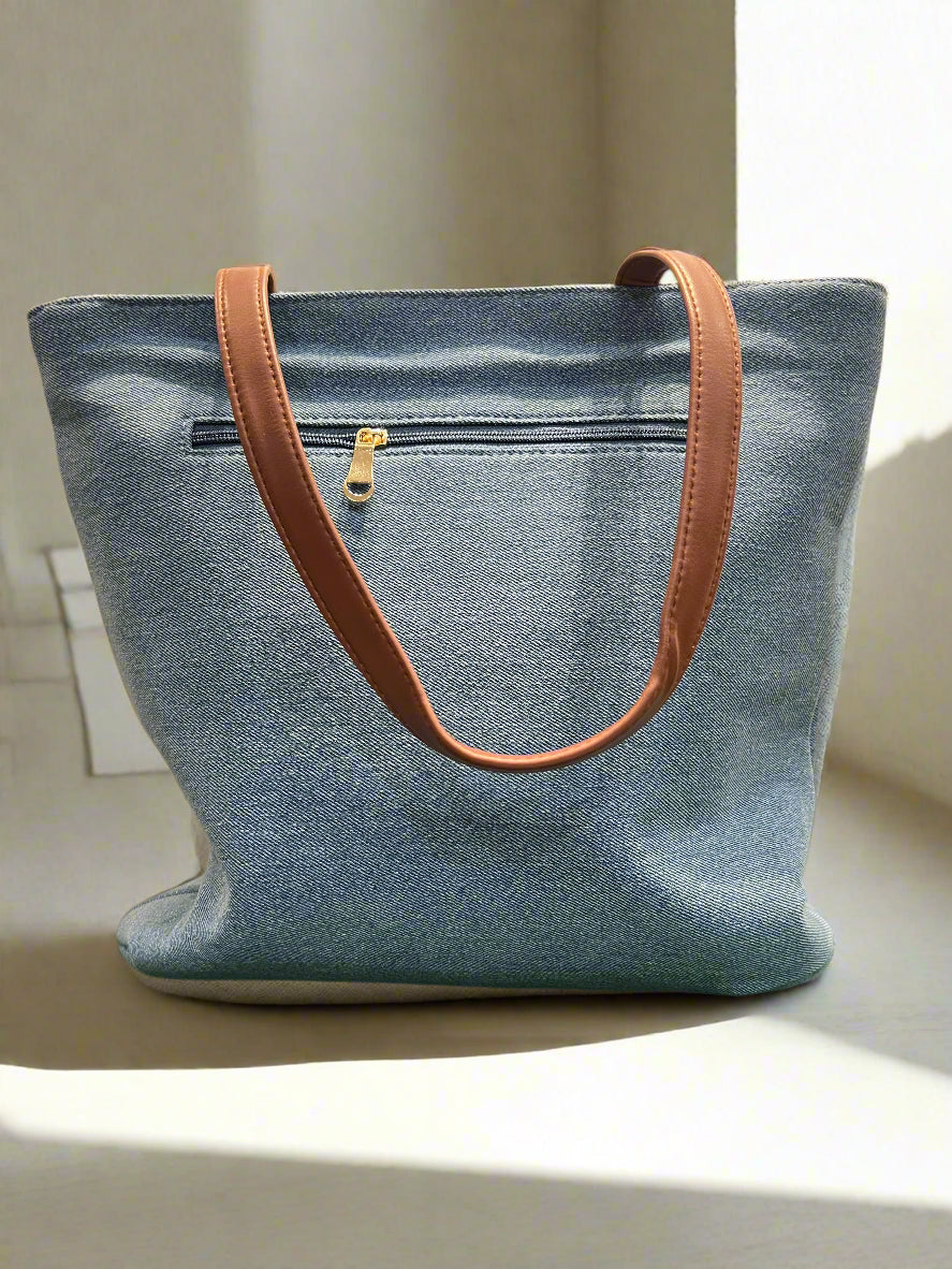Blue - Multi Textured Medium Shoulder Handbag