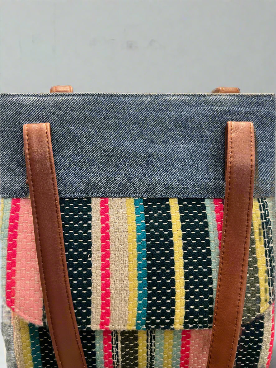 Blue - Multi Textured Medium Shoulder Handbag