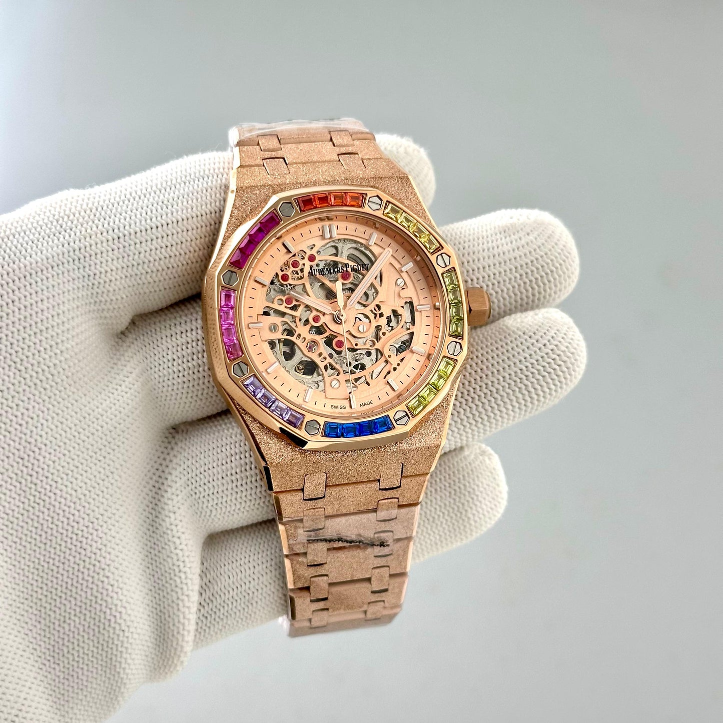 Royal Frosted Oak Offshore Automatic Rainbow Diamond Watch